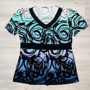 Blue And Purple Waist banded Top Blouse Shirt - No Tag XL-2X